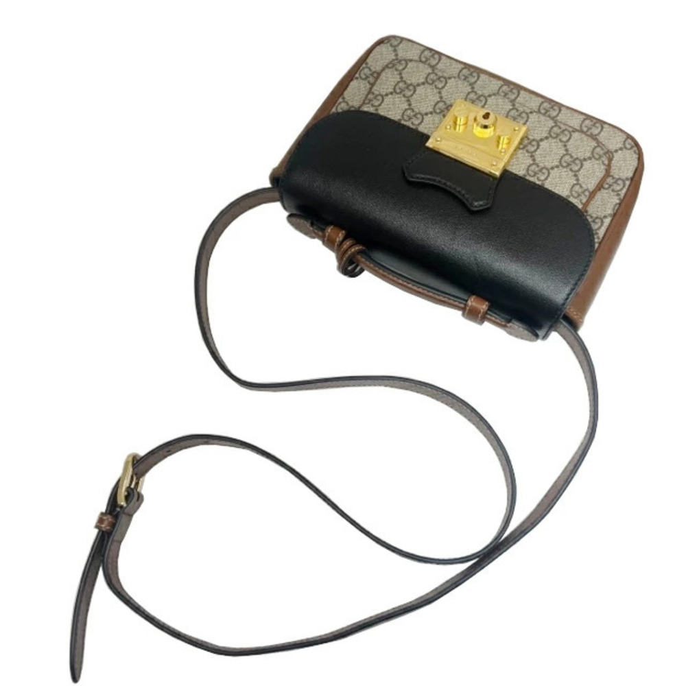 GUCCI GG Supreme Padlock Shoulder Bag Leather Brown Black - Picture 10 of 10